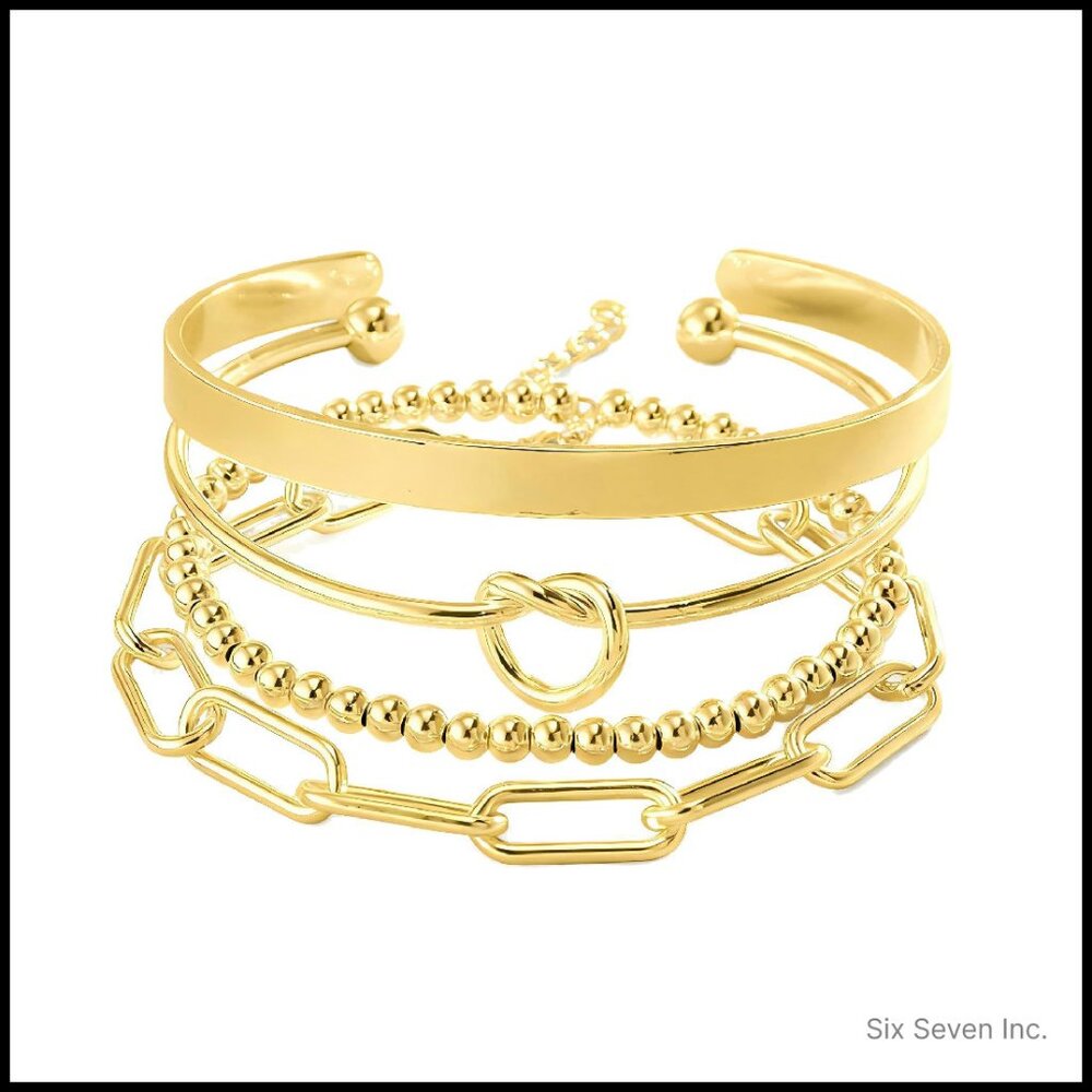 Gold Plated Bangle Cuff Bracelets Stack Set Elega… - image 1